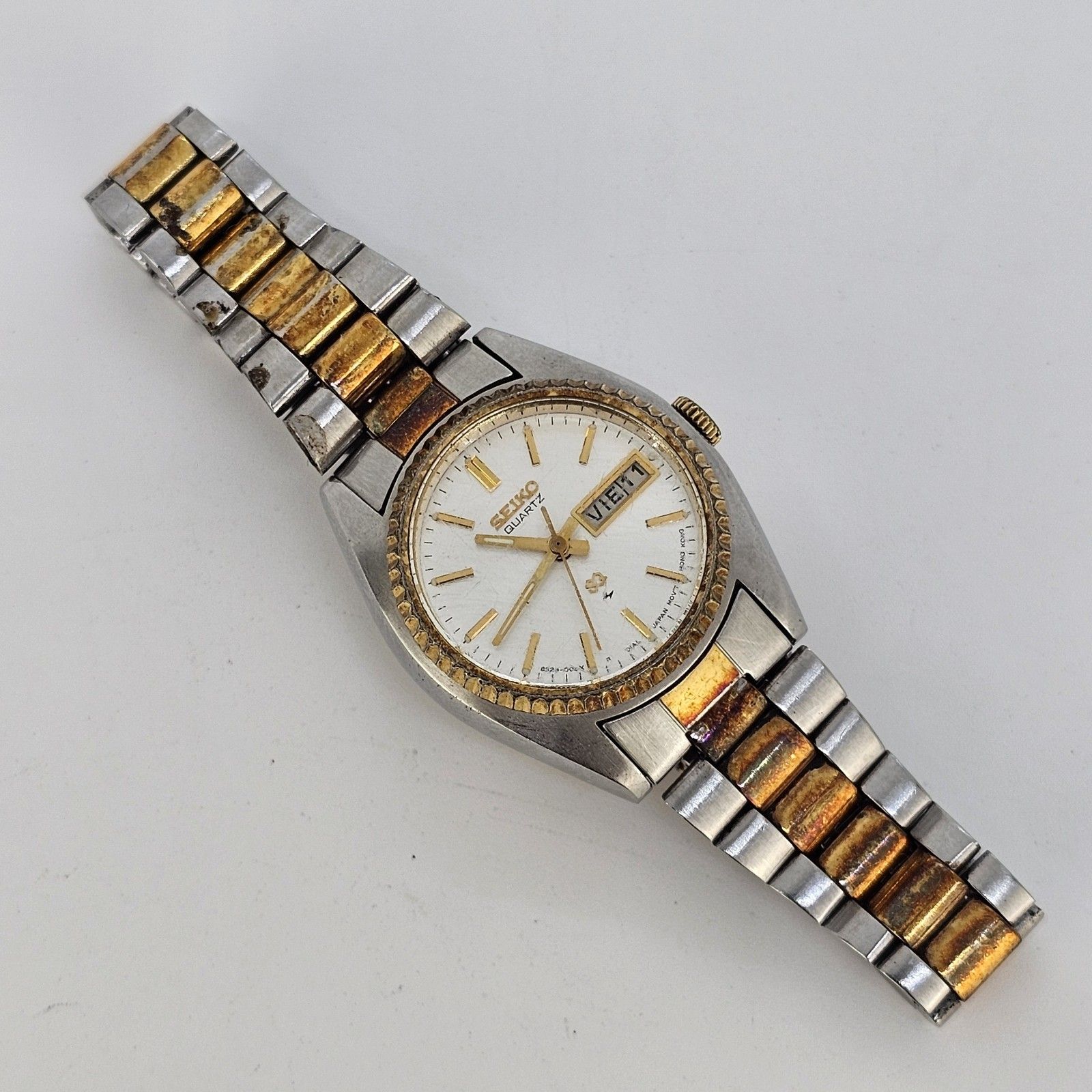 Vtg Seiko Sq Watch Women 25mm White Dial Two Tone Daydate 6 New Battery